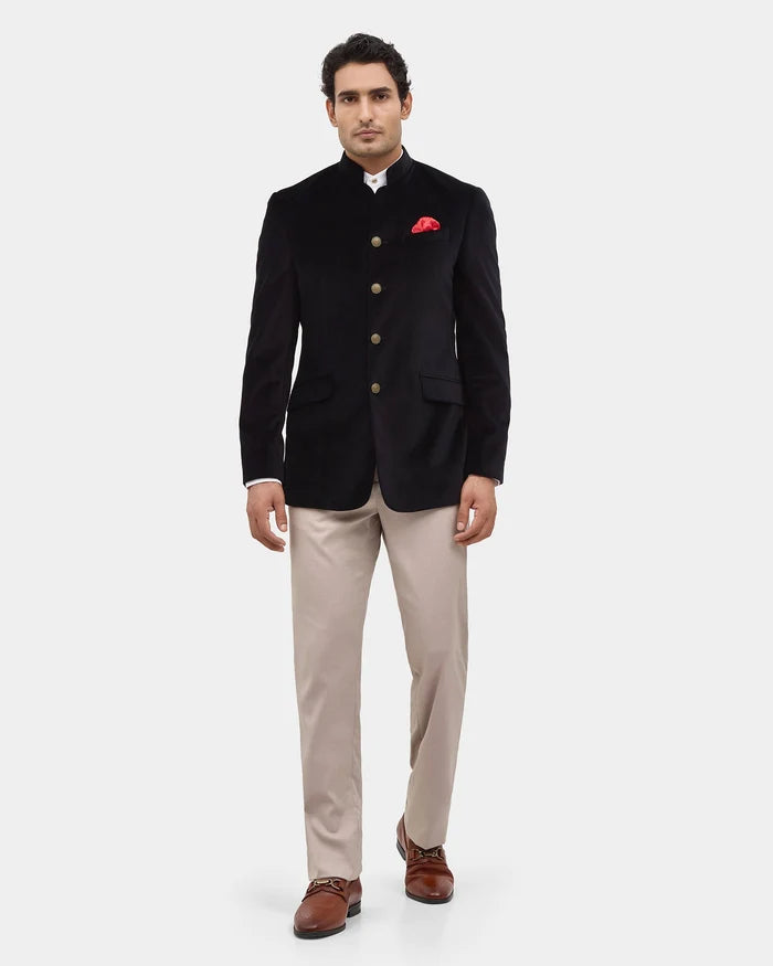 Black Solid Bandhgala - Vetiver