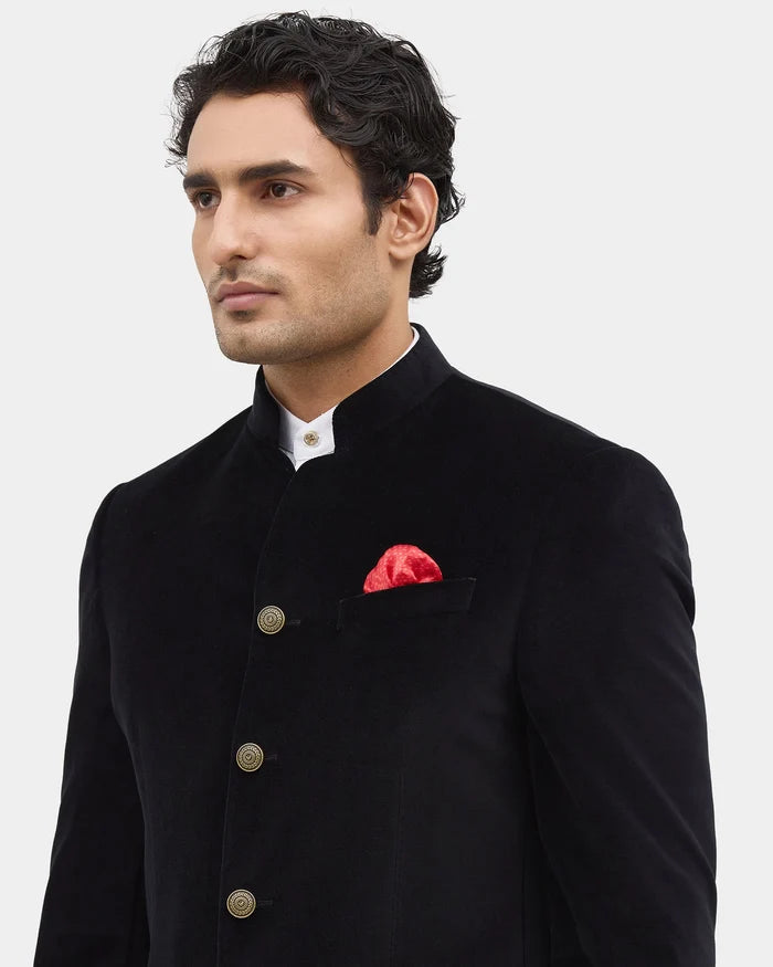 Black Solid Bandhgala - Vetiver